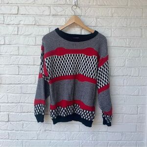 Vintage Inner Visions by Ship n Shore Red Black and White Knit Pullover Sweater